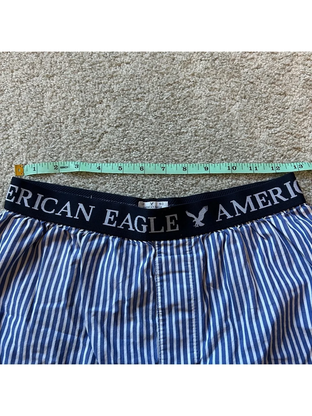 American Eagle Blue and White Striped Cotton Boxer Shorts Size S